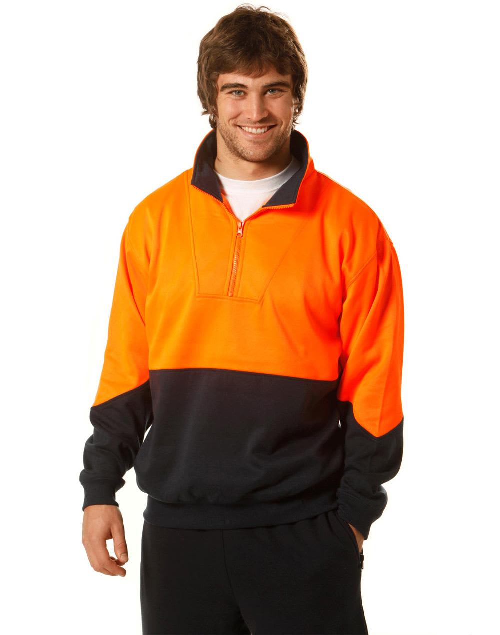 Mens High Visibility Long Sleeve Fleecy Sweat With Collar SW13A