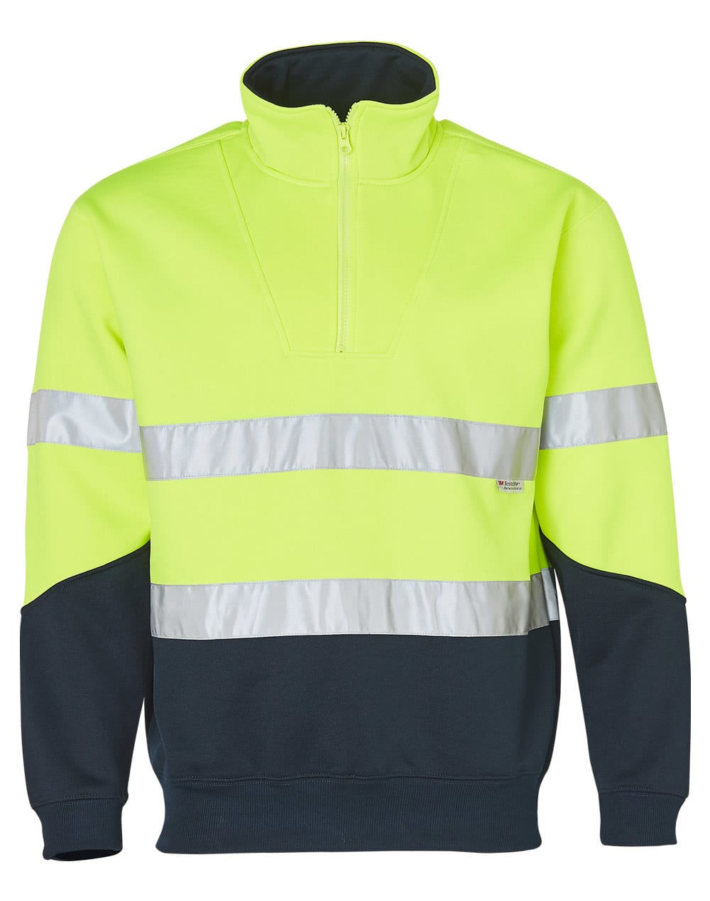 Mens High Visibility Long Sleeve Fleecy Sweat SW14 | Yellow/Navy