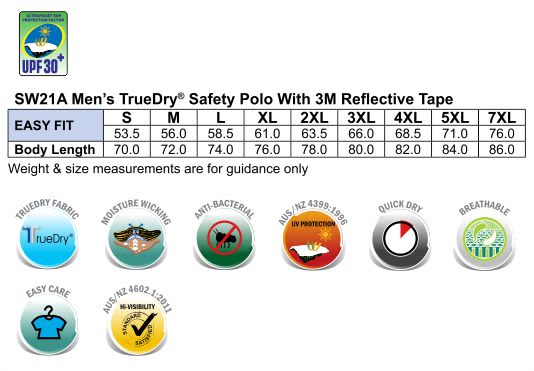 Mens TrueDry Safety Long Sleeves Polo with 3M Reflective Tape SW21A | 