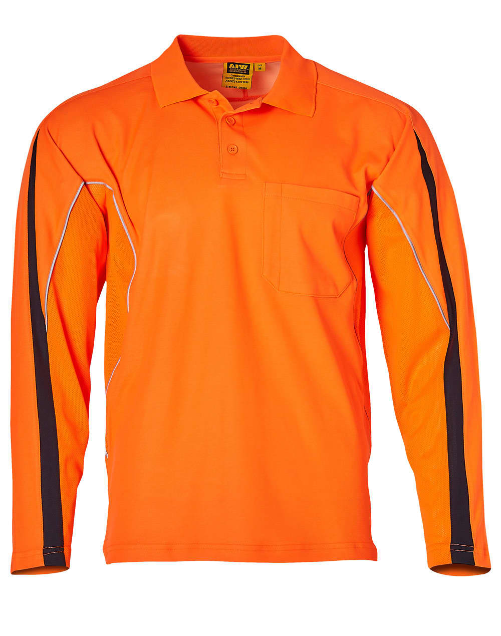 Mens TrueDry Hi-Vis Long Sleeve Polo with Reflective Piping SW33A | Orange/Navy