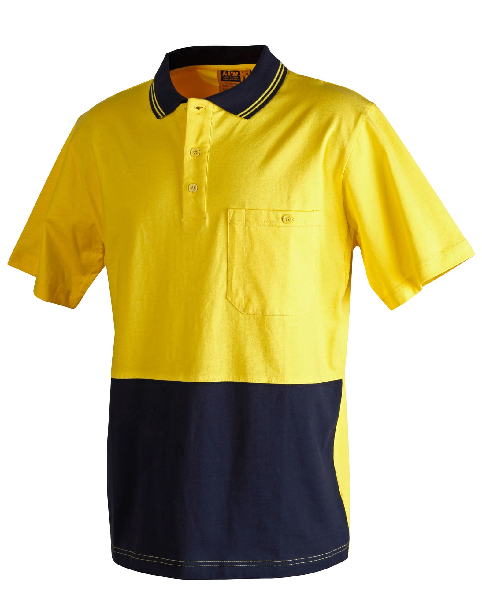 Mens 100% Cotton Jersey Safety Polo SW35 | Yellow/Navy