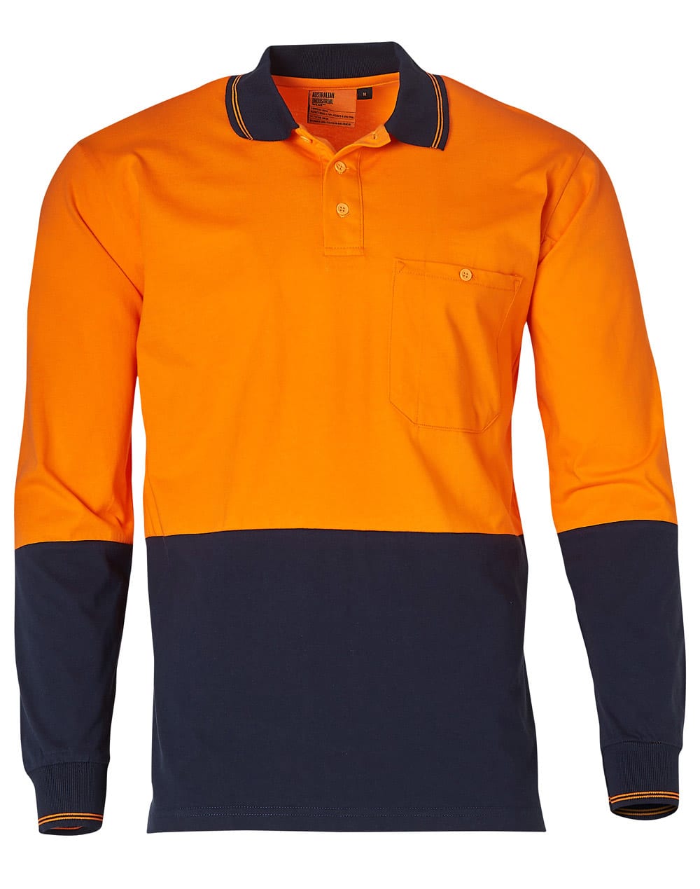 Hi-Vis Cotton Two Tone Long Sleeve Safety Polo SW36 | Orange/Navy