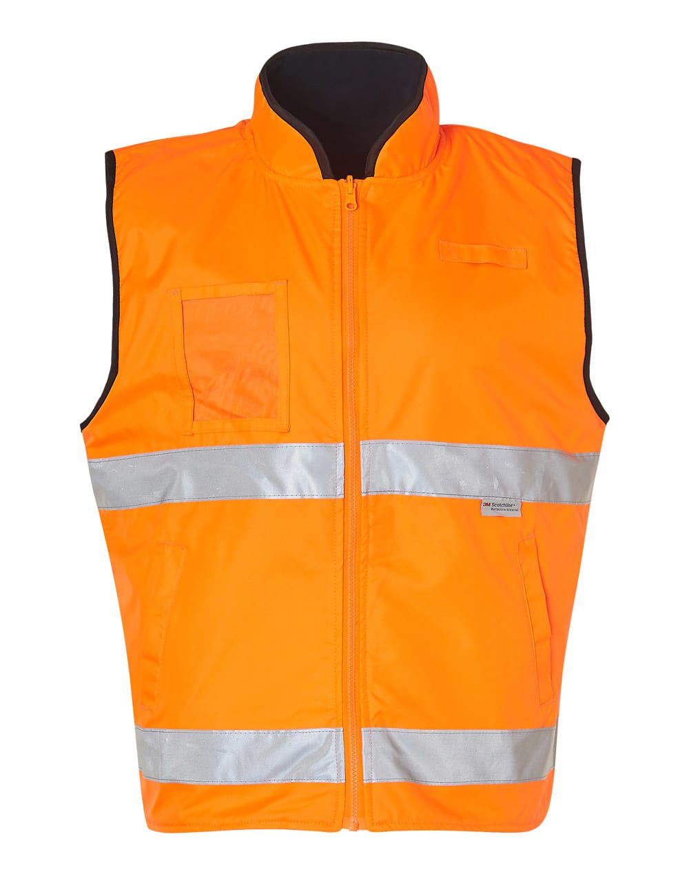 Mens Hi-Vis Reversible Mandarin Collar Safety Vest With 3M Tapes SW49 | Orange/Navy