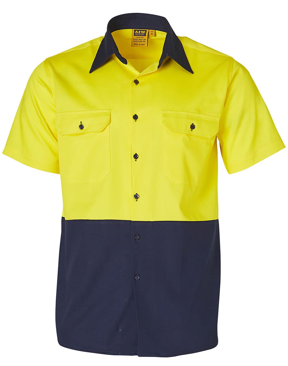 High Visibility Short Sleeve Work Shirt SW53 | Yellow/Navy