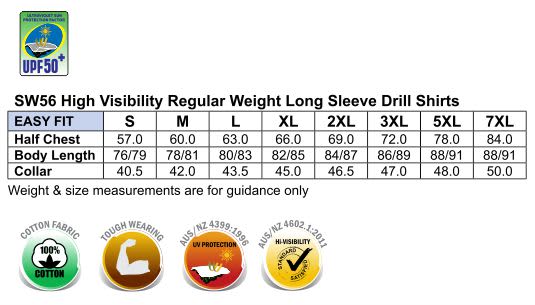 Mens High Visibility Regular Weight Long Sleeve Drill Shirt SW56 | 