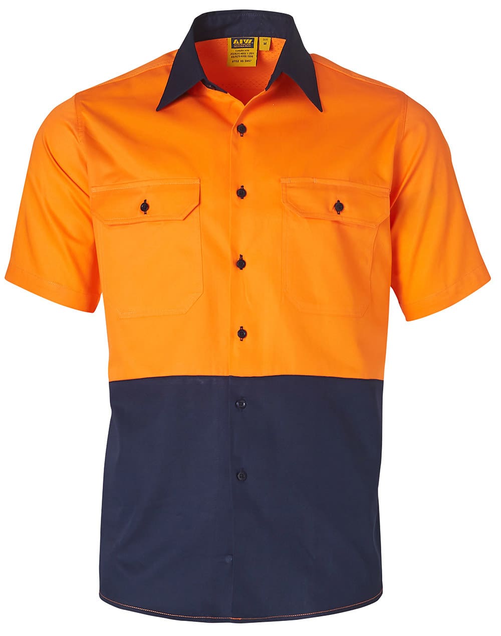 Mens High Visibility Cool-Breeze Cotton Twill Safety Shirt SW57 | Orange/Navy