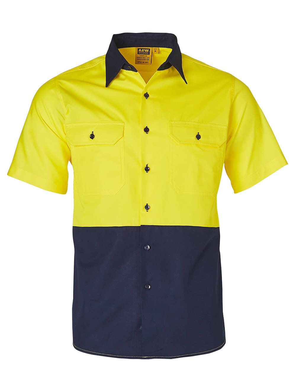 Mens High Visibility Cool-Breeze Cotton Twill Safety Shirt SW57 | Yellow/Navy