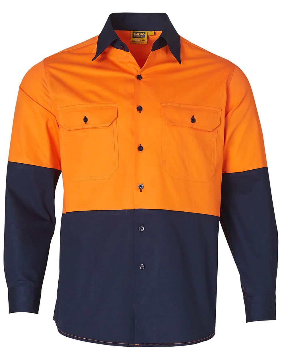 Mens High Visibility Cool-Breeze Cotton Twill Safety Shirt SW58 | Orange/Navy