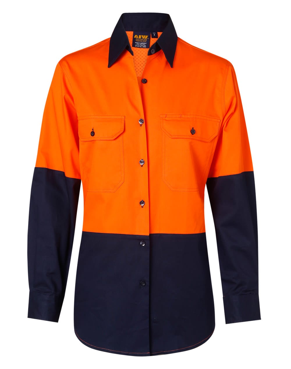 Ladies High Visibility Cool-Breeze Cotton Twill Safety Shirt SW64 | FluoroOrange/Navy