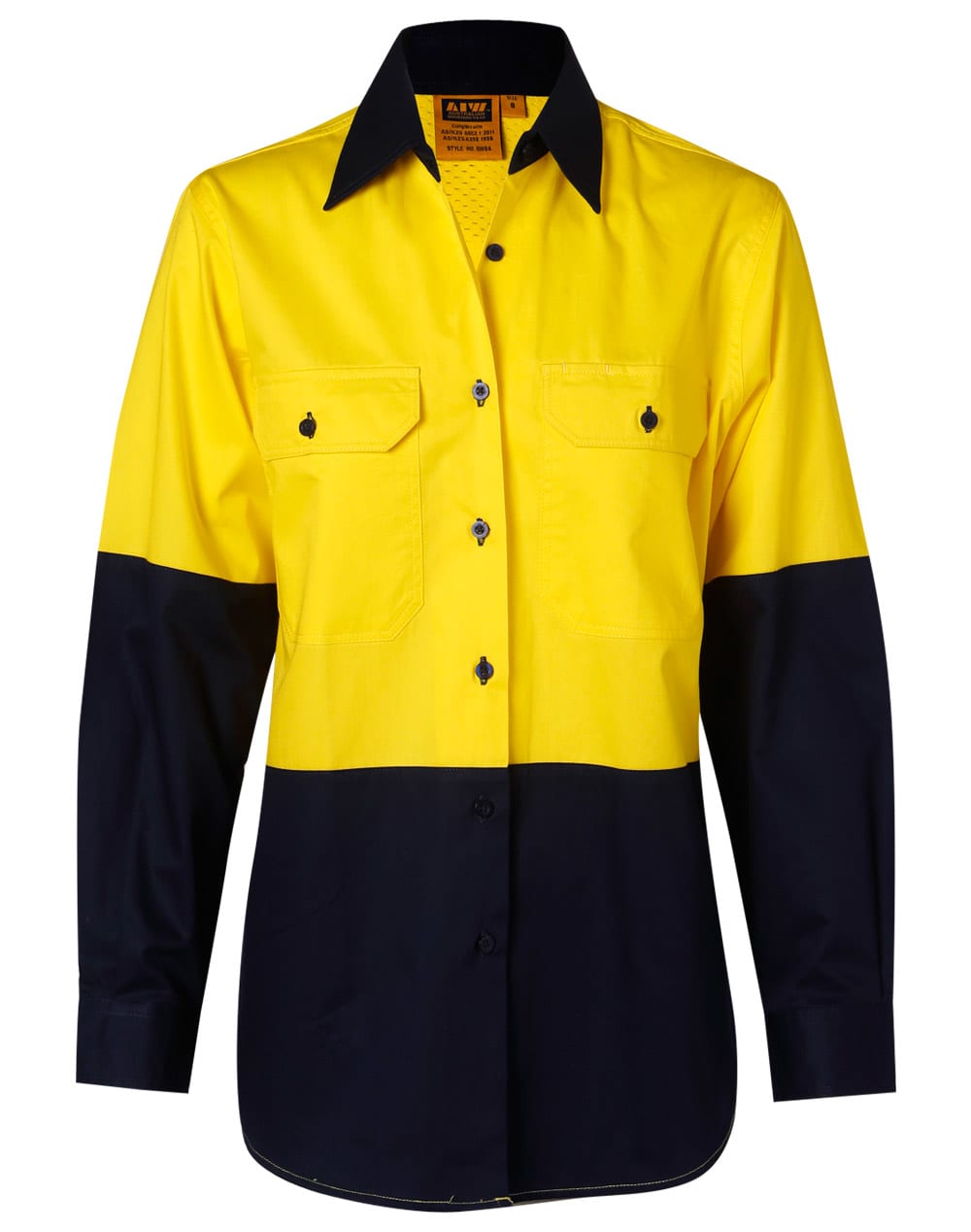 Ladies High Visibility Cool-Breeze Cotton Twill Safety Shirt SW64 | FluoroYellow/Navy