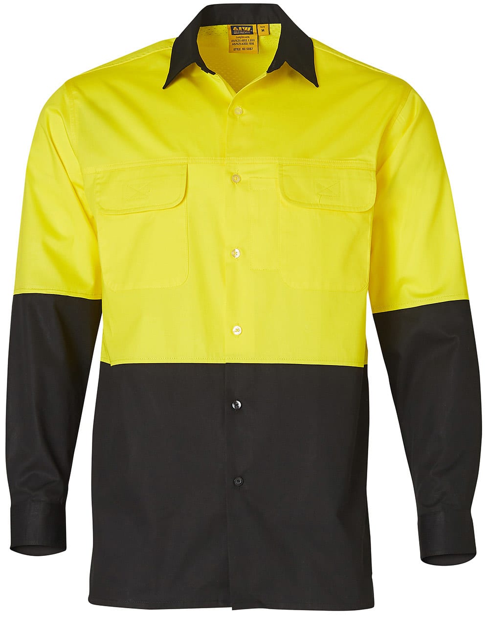 Mens High Visibility Cotton Twill Safety Shirt SW67 | Yellow/Black