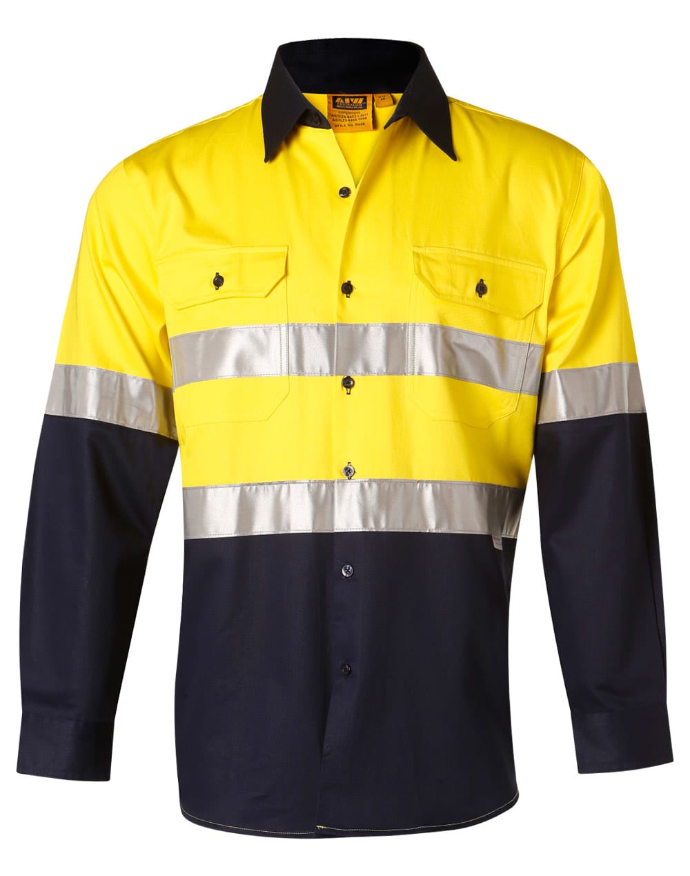 Mens High Visibility Cotton Twill Safety Shirt with Reflective 3M Tapes SW68 | Yellow/Navy