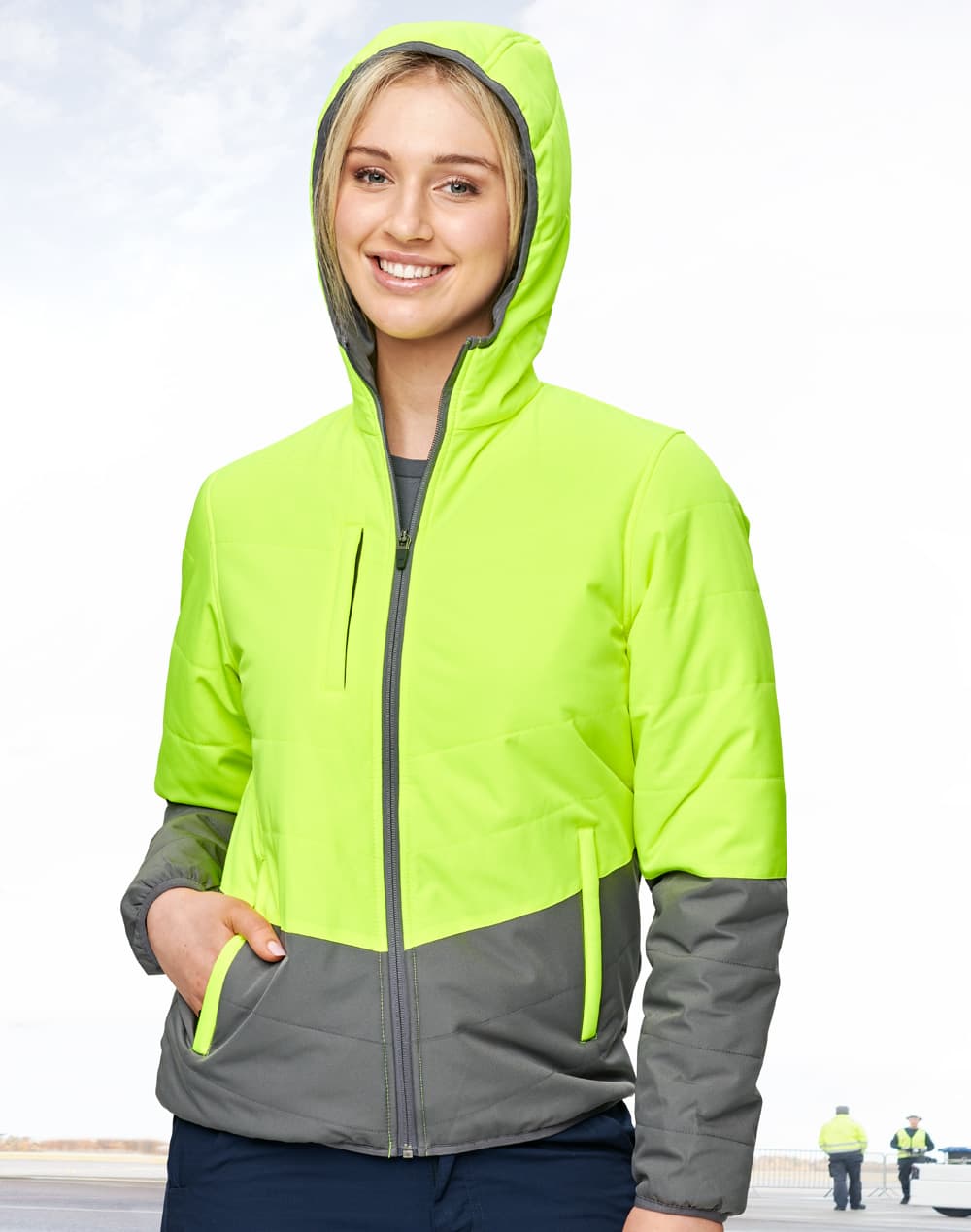 Unisex Hi Vis Modern Styling Hooded Puffer Jacket SW80 | 