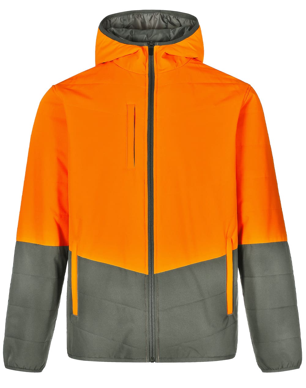 Unisex Hi Vis Modern Styling Hooded Puffer Jacket SW80 | Orange/Ash