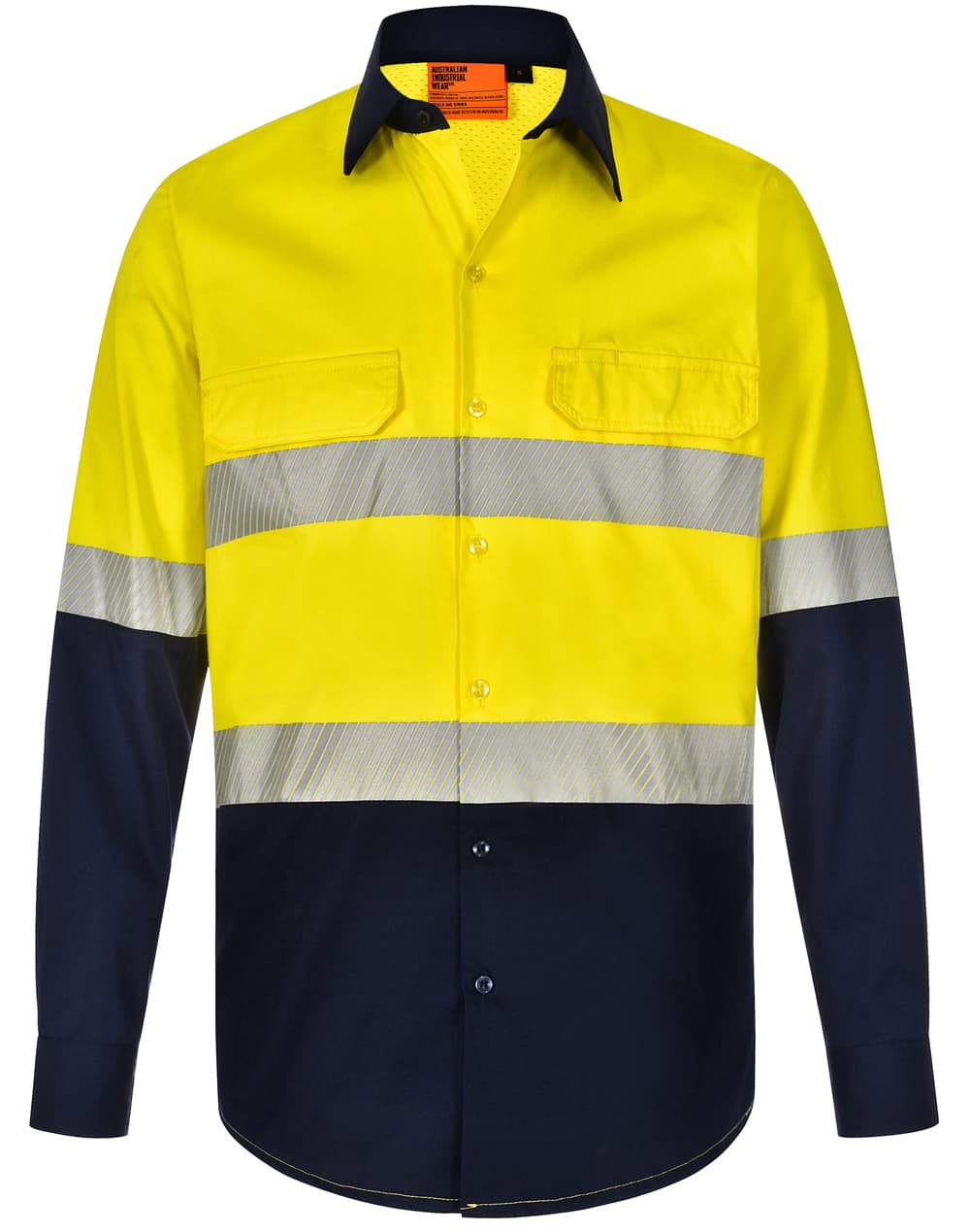 Unisex Hi Vis Cool-Breeze Safety Ls Shirt (Segmented Tape) SW83 | Yellow/Navy