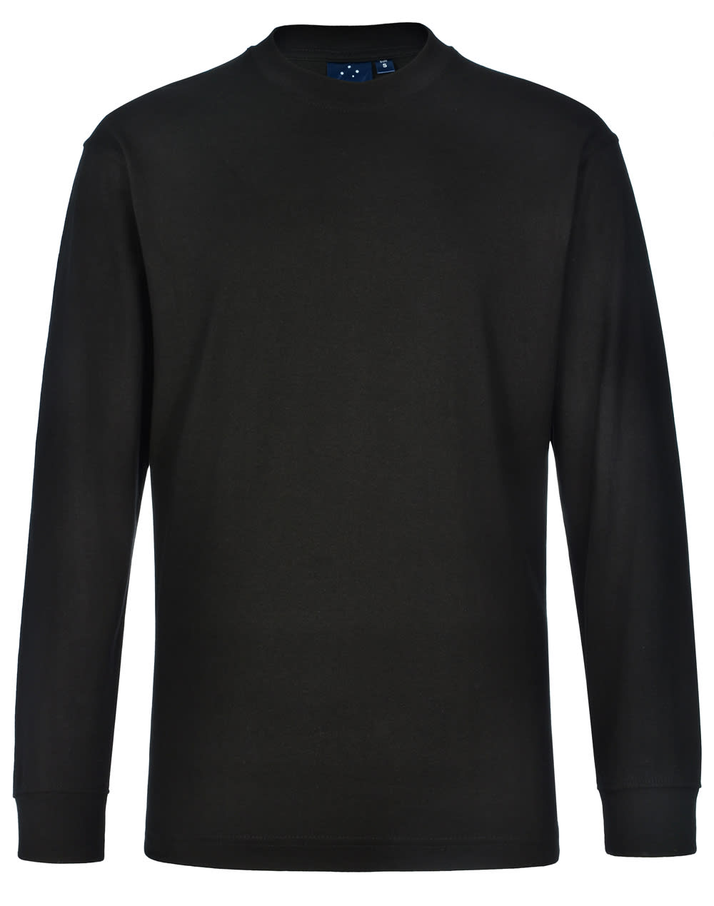 Mens 100% Cotton Crew Neck Long Sleeve Tee TS02 | Black