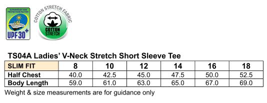 Ladies Cotton Stretch V-Neck Short Sleeves Tee Shirt TS04A | 