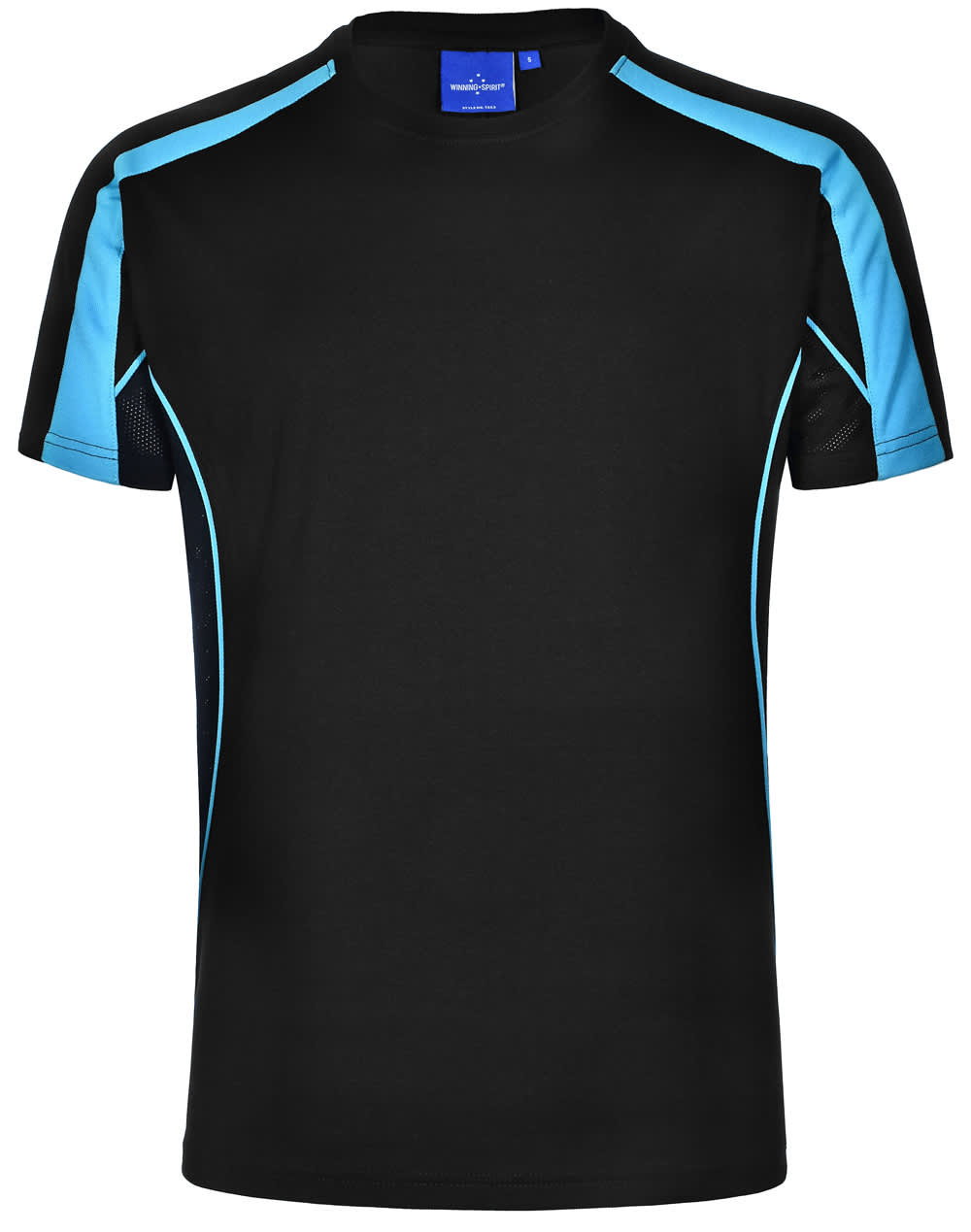 Mens TrueDry Short Sleeve Fashion Tee Shirt TS53 | Black/Aqua Blue