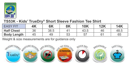 Kids TrueDry Short Sleeve Fashion Tee Shirt TS53K | 