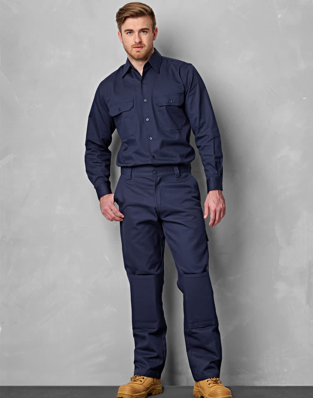Men's Cotton Drill Pre-shrunk Cargo Pants With Knee Pads - WP03 Image