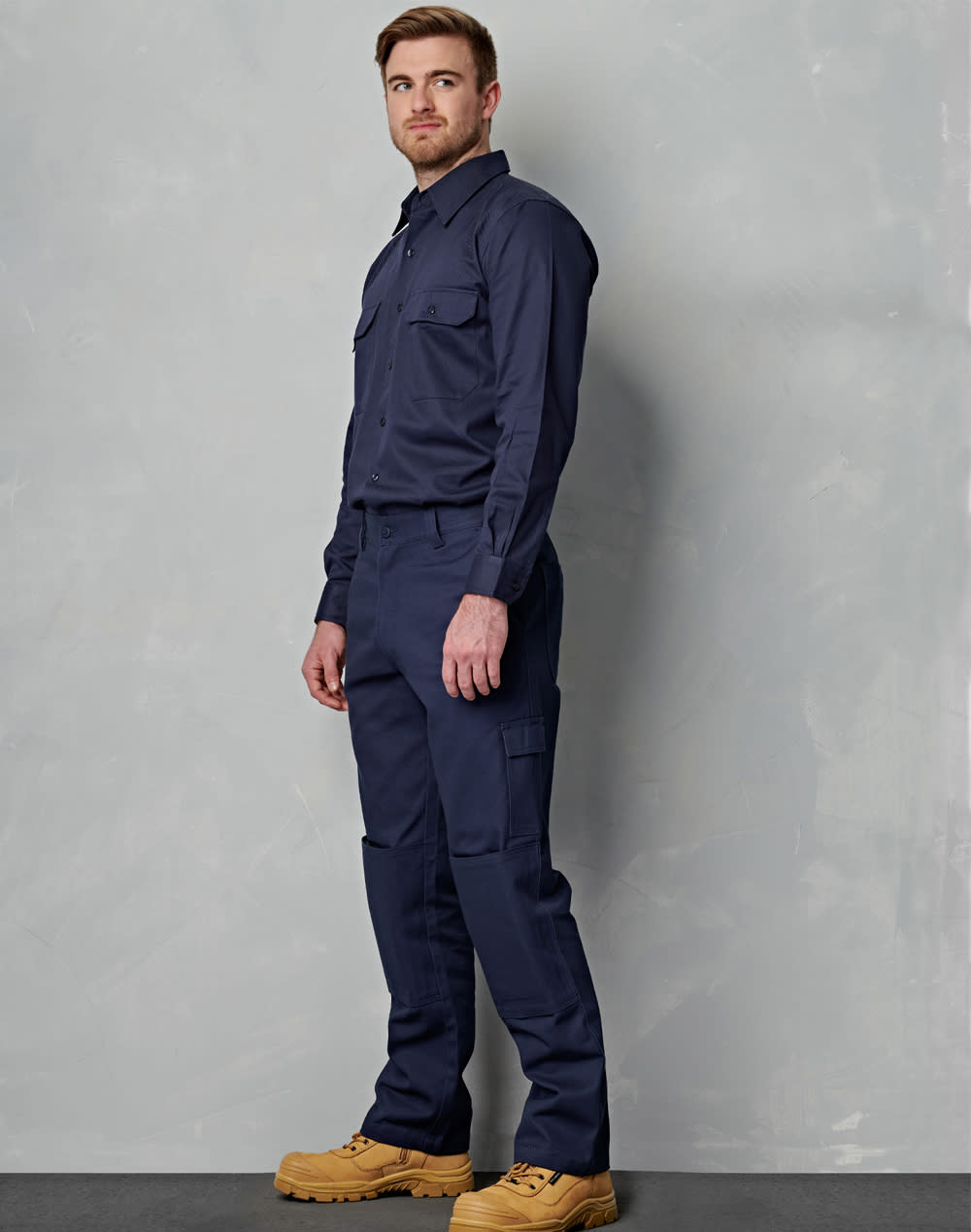 Men's Cotton Drill Pre-shrunk Cargo Pants With Knee Pads - WP03 Image