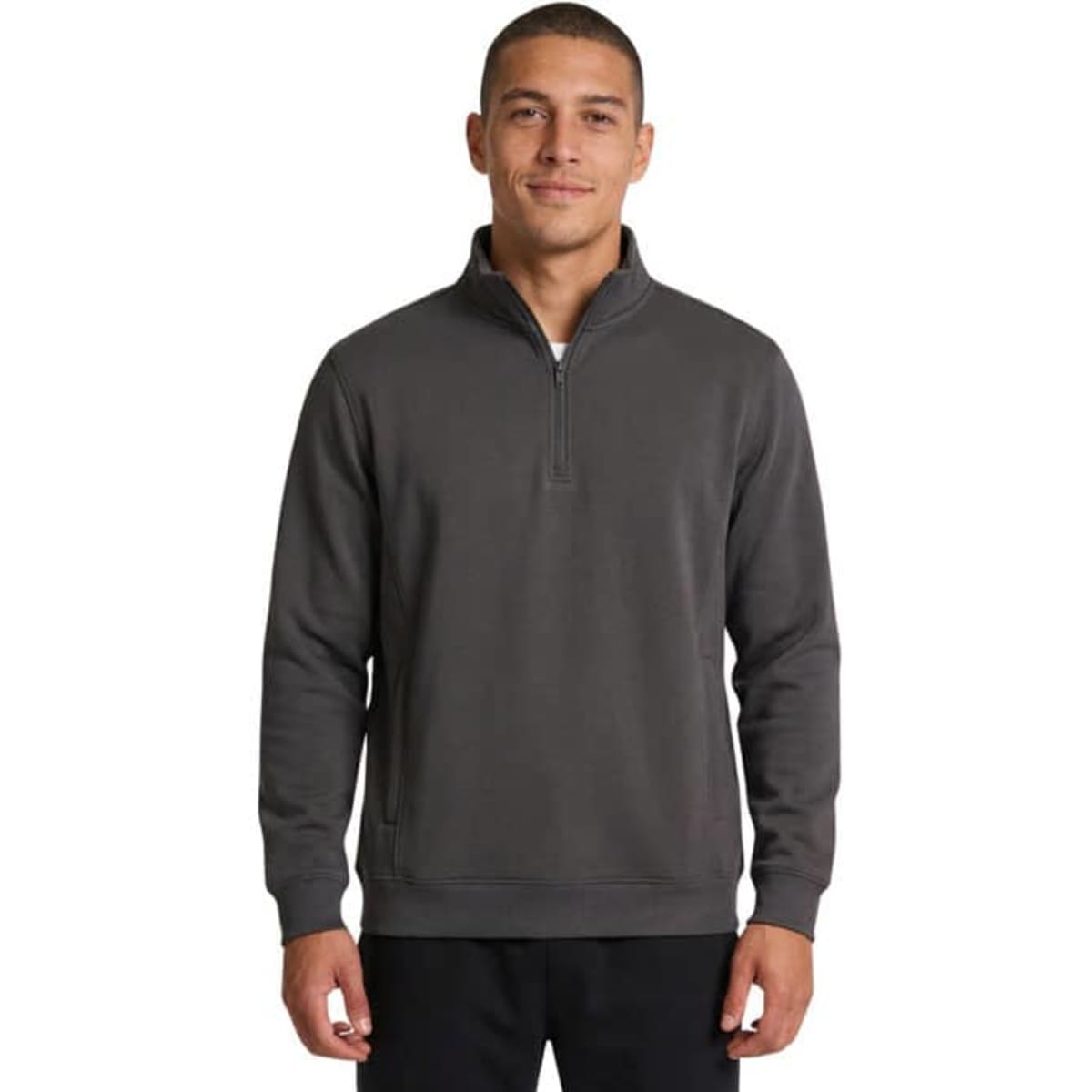 Men's half zip fleece jumper in navy blue, featuring a zip front and a brand logo on the chest.