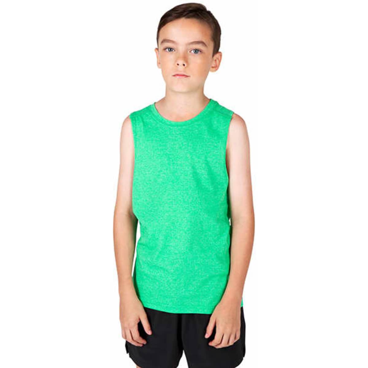 A green singlet tank top for kids, featuring a simple design and a casual fit.