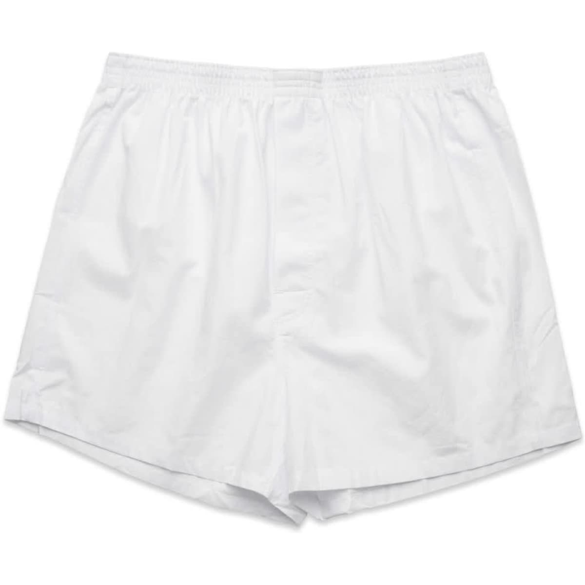 White boxer shorts with an elastic waistband and a relaxed fit. Features a simple design without patterns.