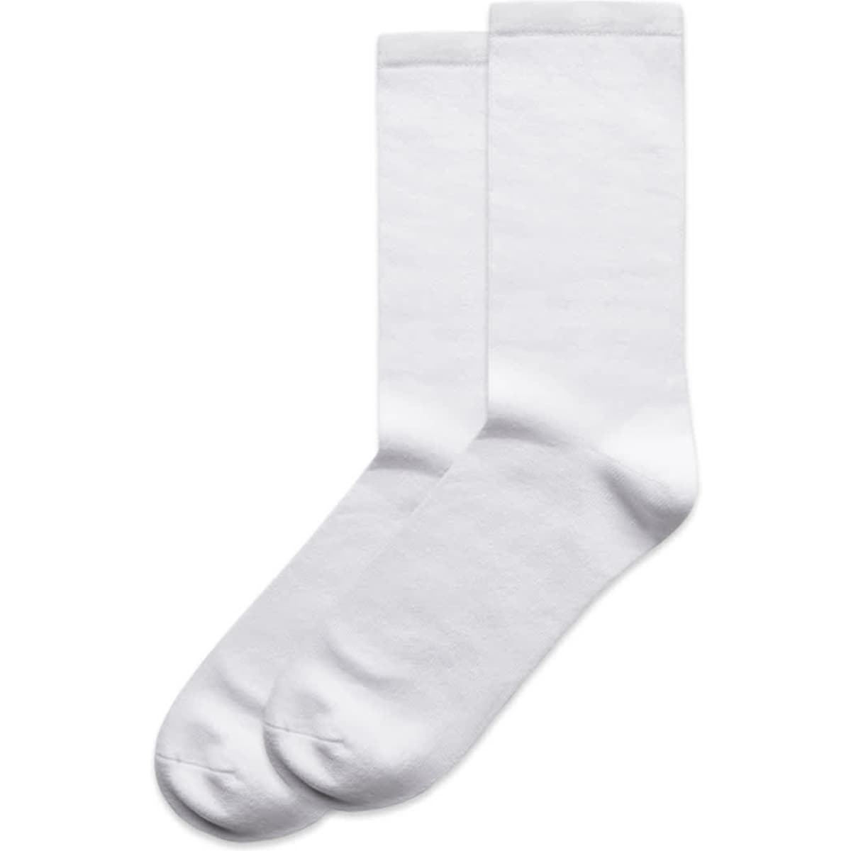 A pair of white business socks displayed together, featuring a smooth texture. The socks have a logo.