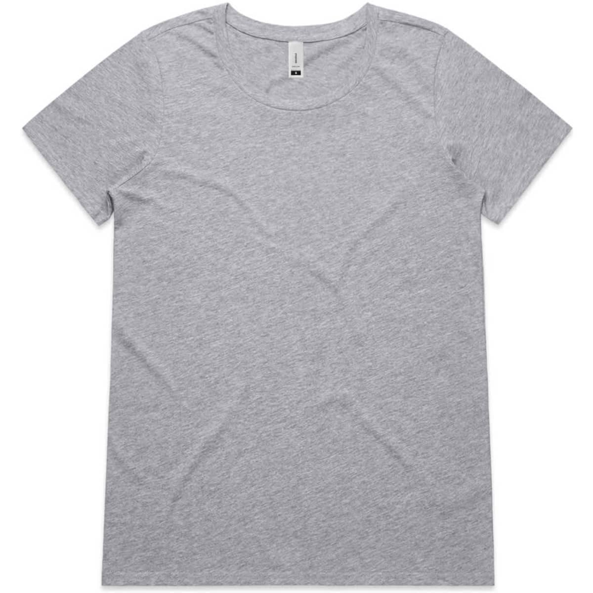 A grey t-shirt with a classic crew neckline and short sleeves. It features a logo on the label.