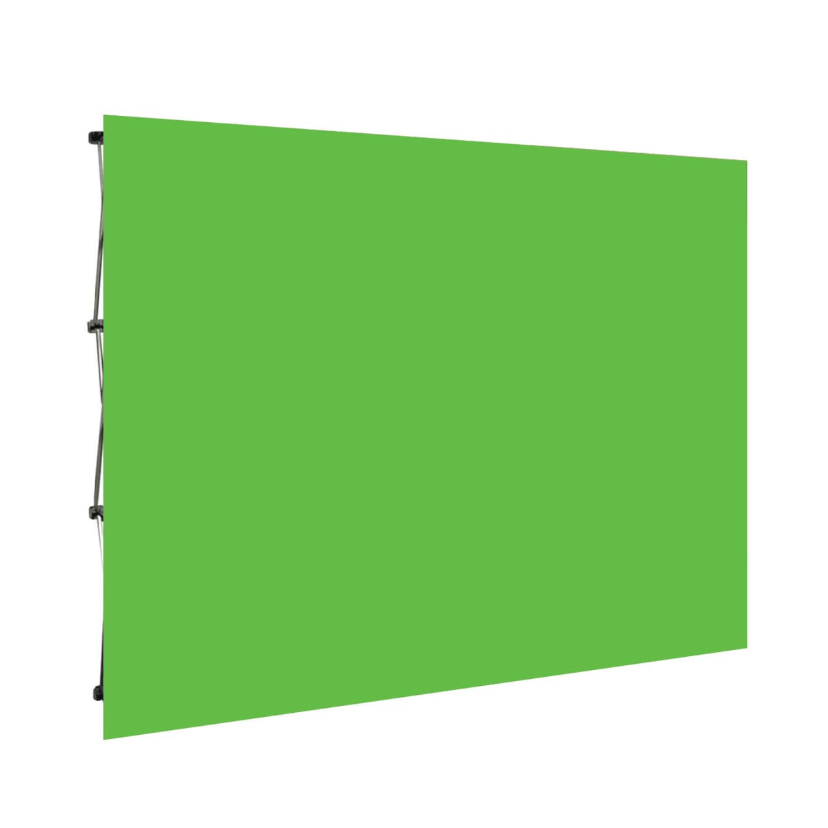 A green screen media wall, featuring a vibrant green surface, designed in a curved or flat format, measuring 3m x 2.25m.