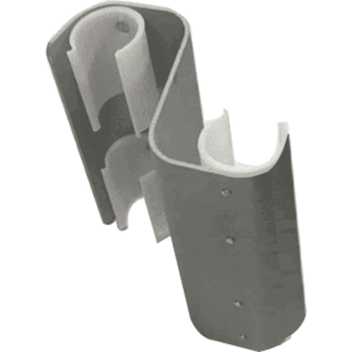 A grey product with a wavy design, featuring cut-out sections and a logo. It appears to be a promotional item.