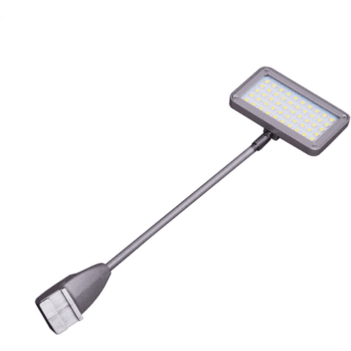 A rectangular LED light with a flexible arm and a black finish. The light features a grid of small LED bulbs.
