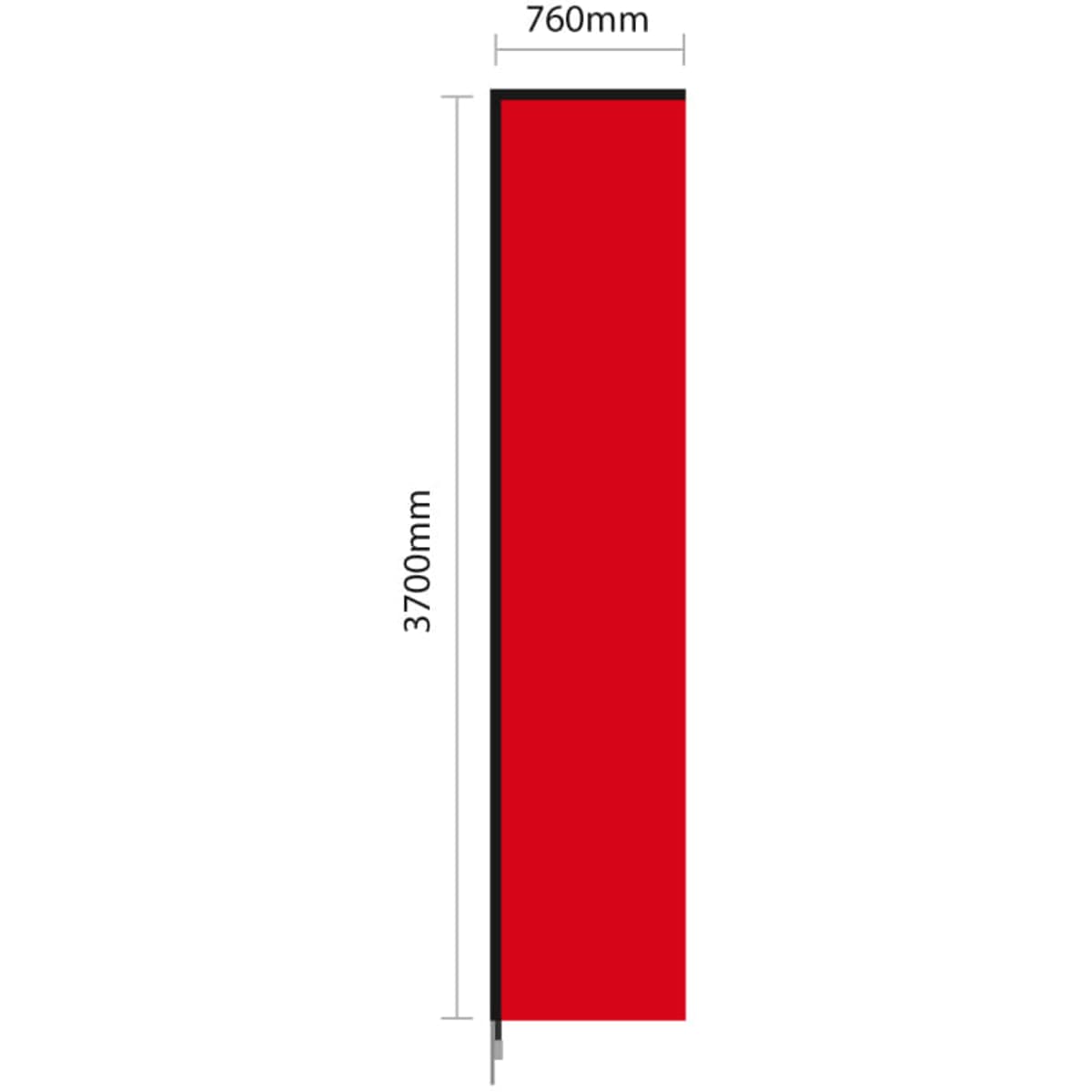 A large double-sided wing banner in red, measuring 760mm in width and 3700mm in height, with a black trim.