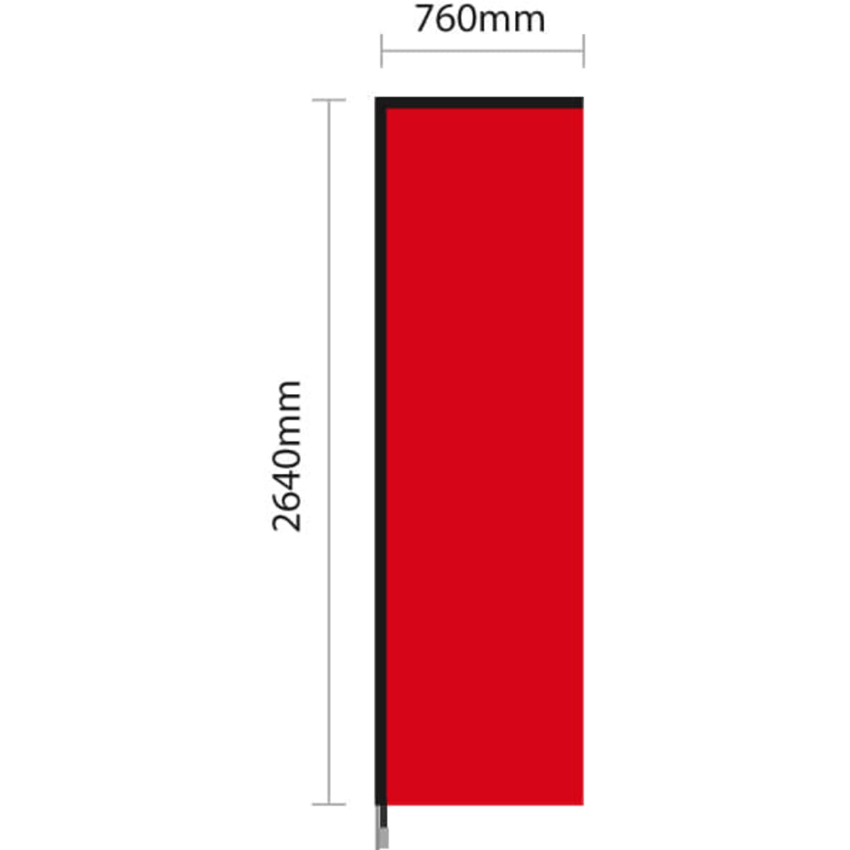 A medium, single-sided wing banner with a red graphic and black trim, measuring 760mm by 2640mm.