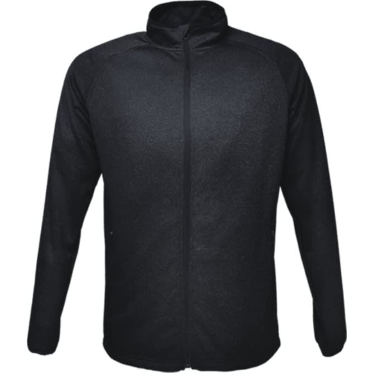 Lightweight fleece zip-through jacket in black, featuring a stand-up collar and full front zip. Includes a logo.