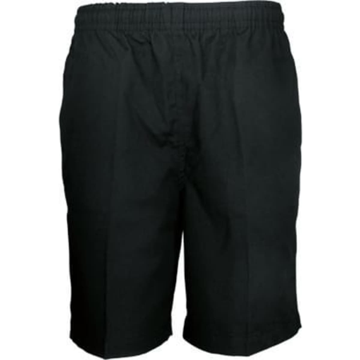 Black boys' school shorts with an elastic waistband. The fabric appears durable and suitable for everyday wear.