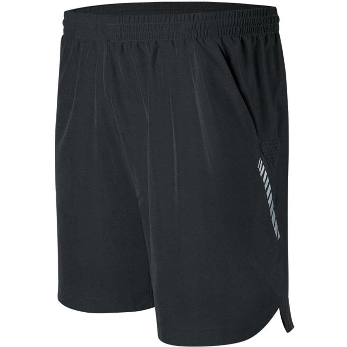 Men's running shorts in black with an elastic waistband and pockets, featuring a logo on the side.