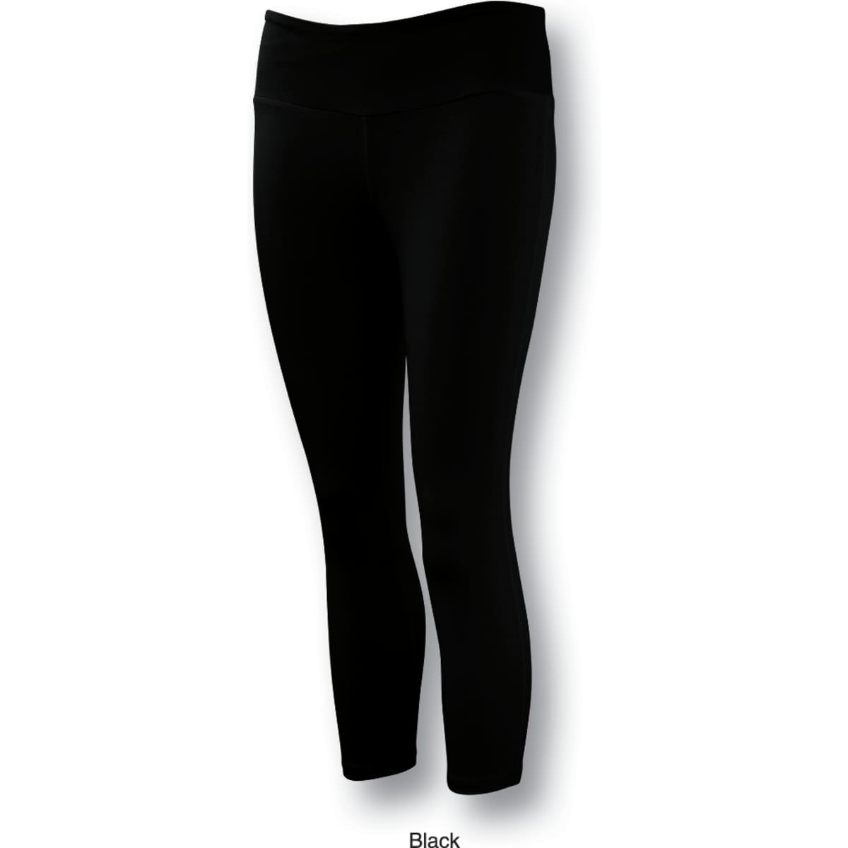Black 3/4 tights for women, featuring a high waistband and a sleek leggings design. Includes a logo.