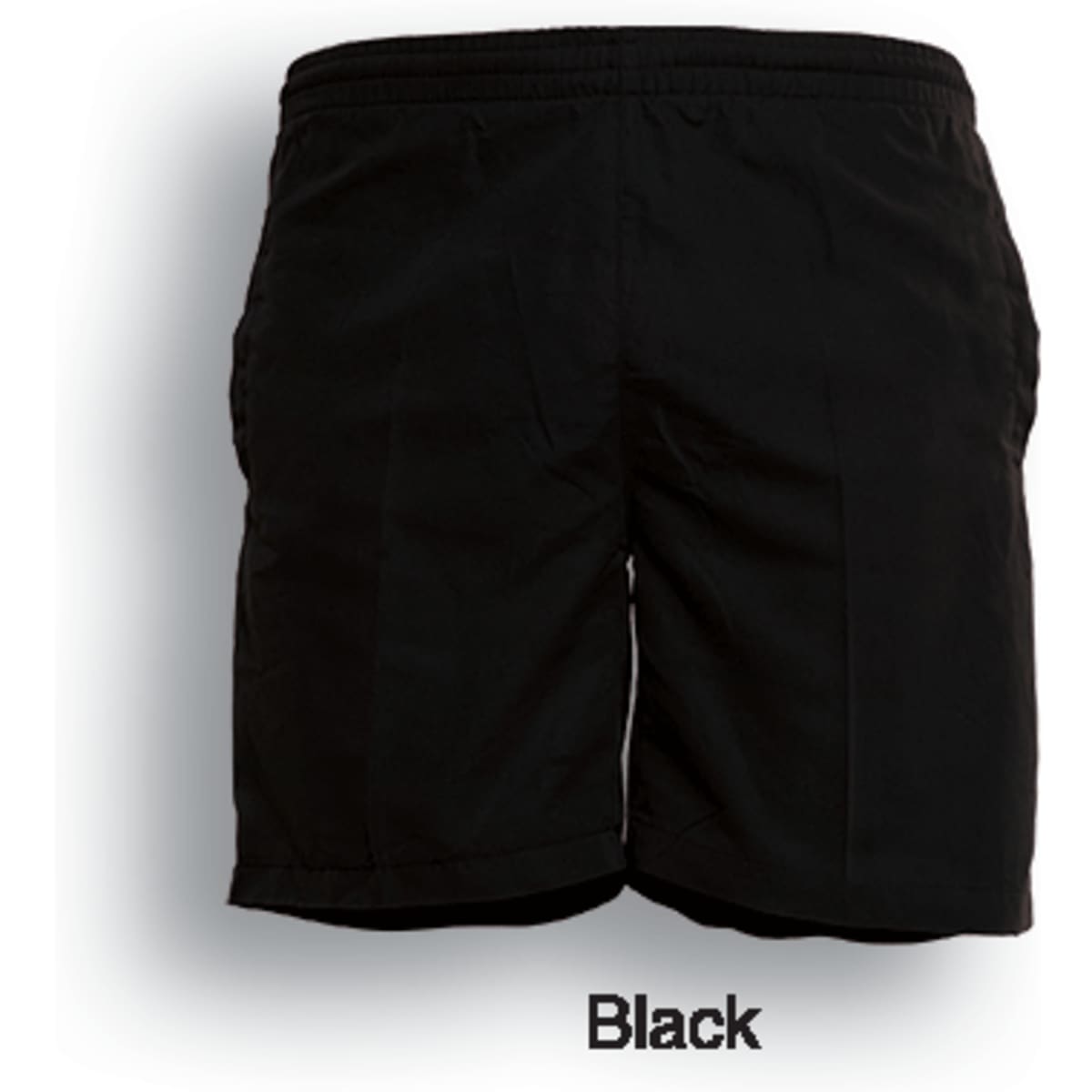 Black kids' peach skin microfibre shorts with an elastic waistband and side pockets. Features a logo on the back. 