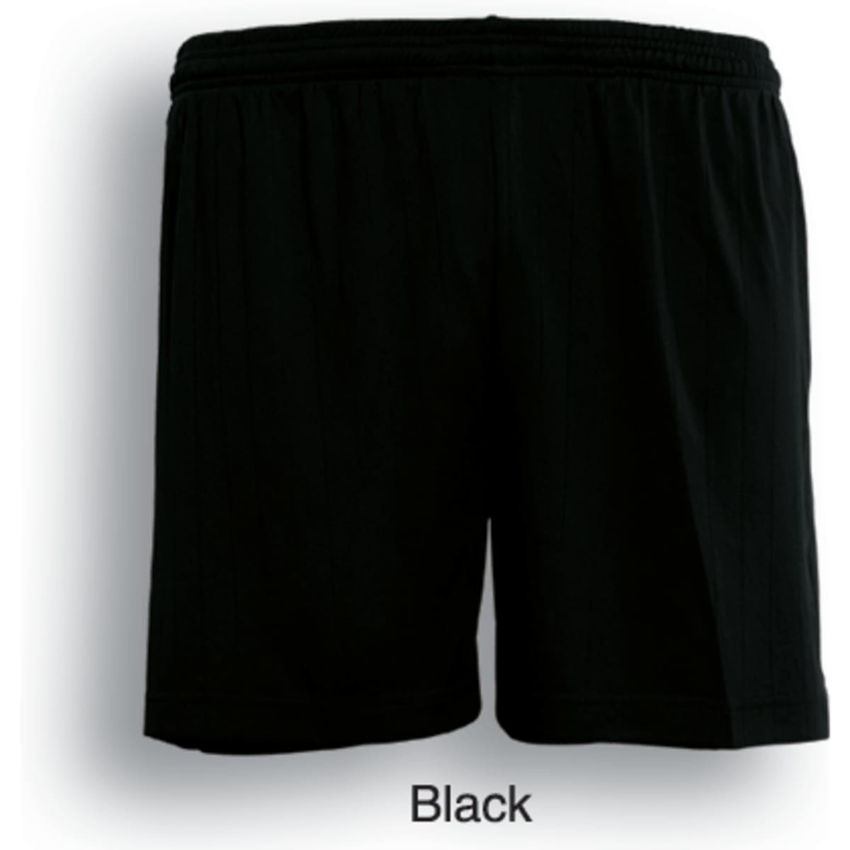 Black kids' plain sports shorts featuring an elastic waistband and a simple design. Includes a logo on the waistband.
