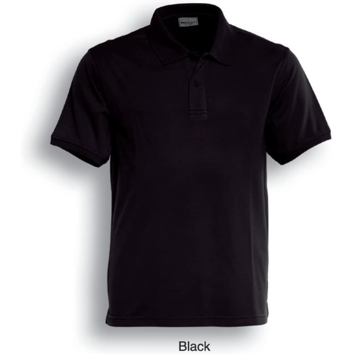 A black ladies' classic polo shirt with short sleeves and a collar, featuring a logo.