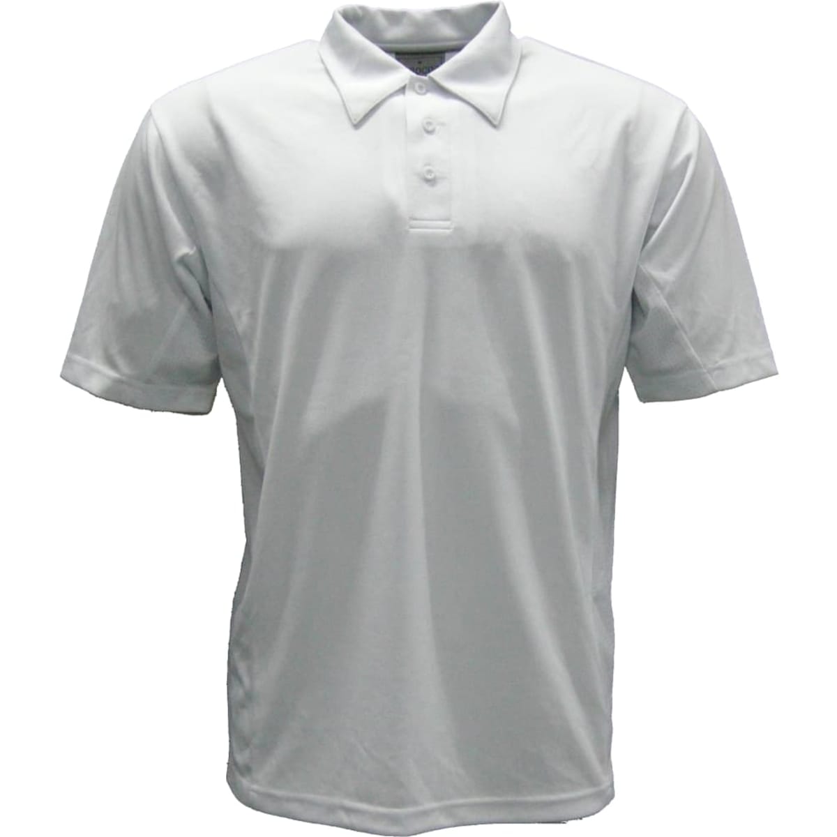 A light grey unisex short sleeve polo shirt with a collar and three buttons, featuring a logo.