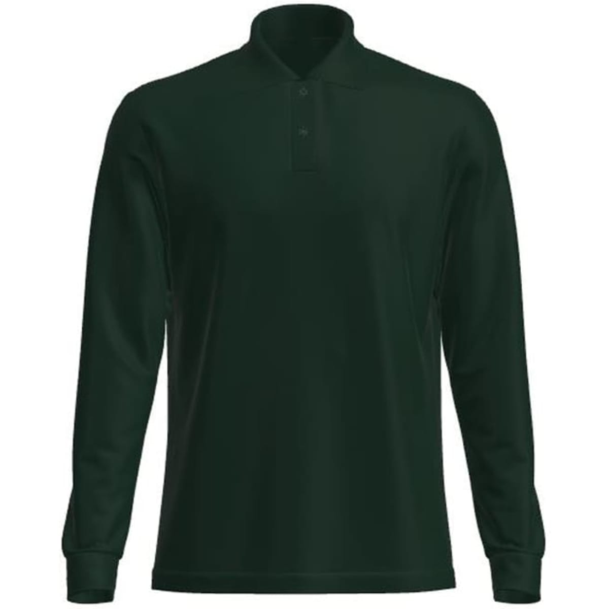 A long-sleeve polo shirt in dark green, featuring a collar and a logo.
