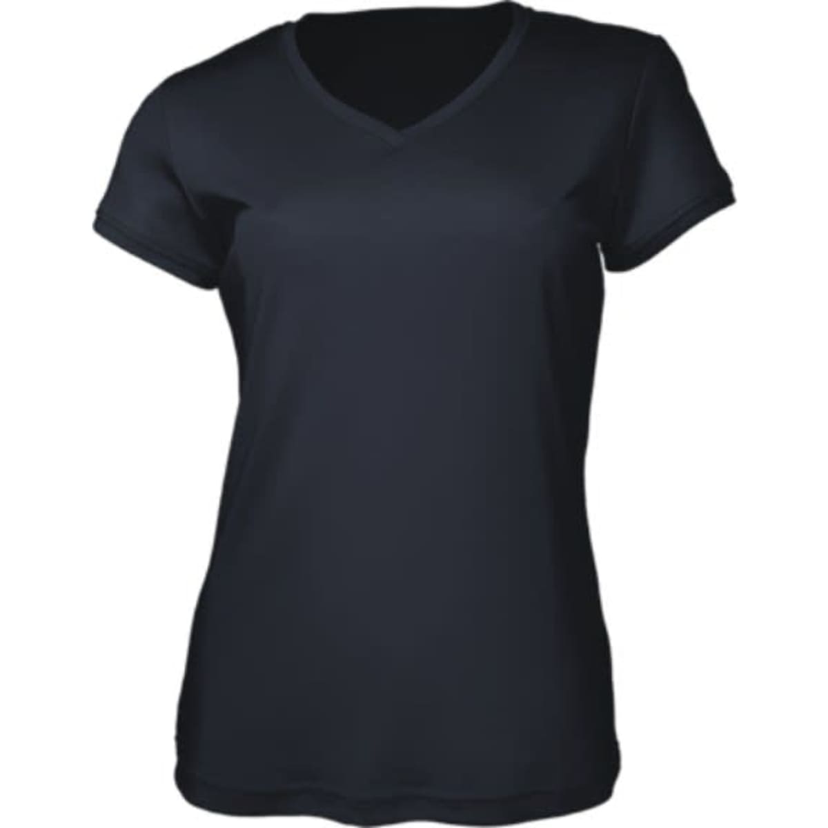 A ladies' brushed v-neck tee shirt in navy blue, featuring short sleeves and a fitted design. It has a logo.