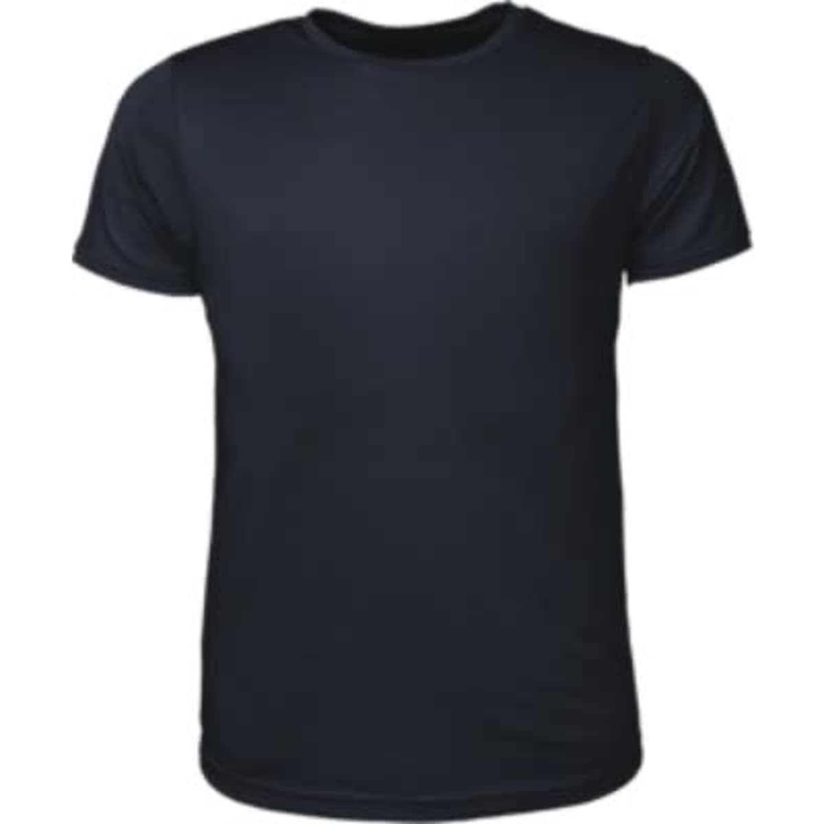 A navy blue kids' brushed T-shirt with a crew neck and short sleeves. It features a logo.
