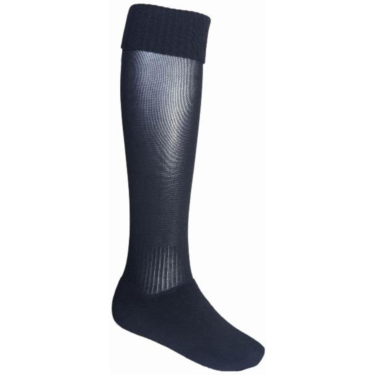 Black sports socks with a ribbed cuff and a sleek design, featuring a logo near the ankle.
