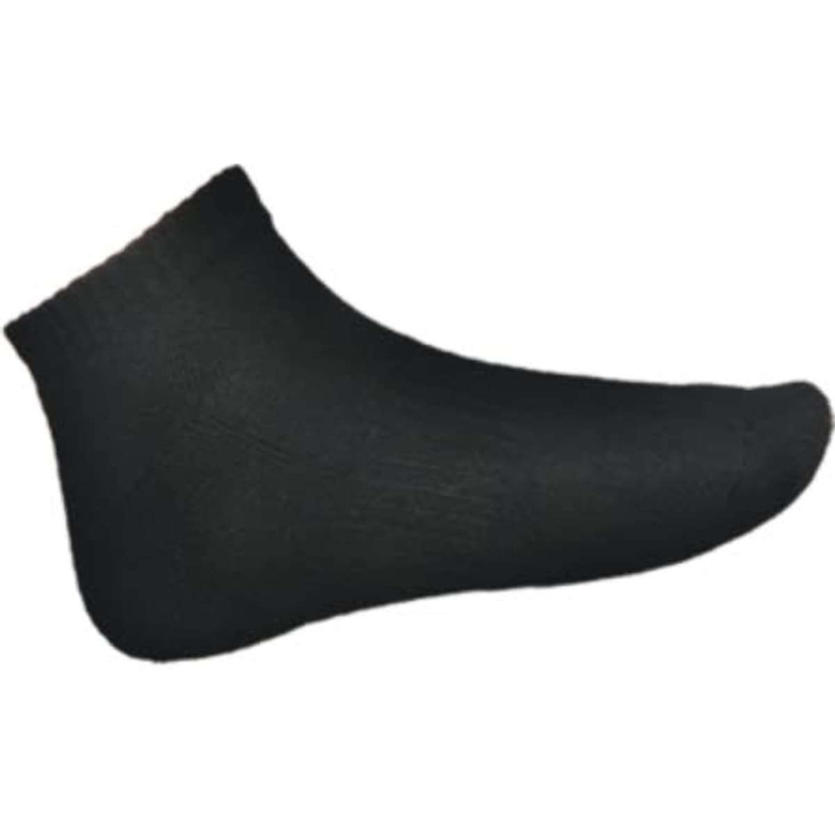 A pair of unisex ankle length sports socks in black, featuring a simple design and a logo.