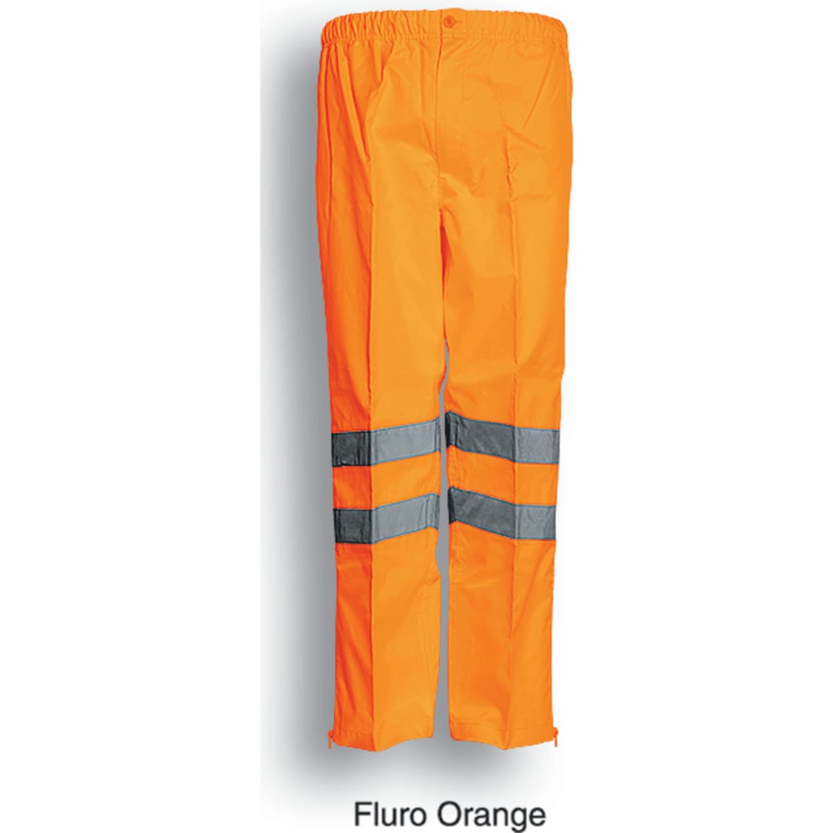 Unisex adults hi-vis pants in fluro orange with reflective tape detailing and an elasticated waist.