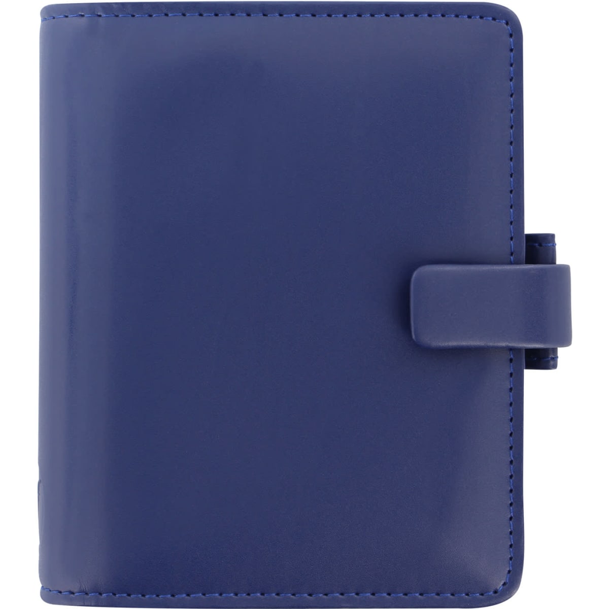 A navy organiser with a clasp closure, featuring a smooth finish and a subtle logo.